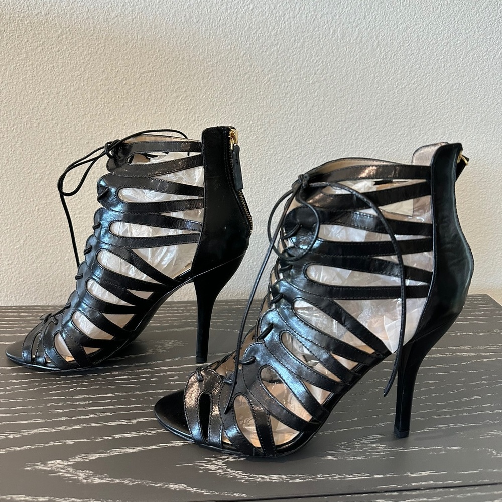 Nine West Kenie Black Leather Lace-Up Heels | Size 11 | New in Box